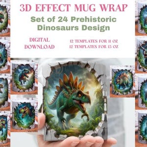 3D Dinosaur Mug Wrap Bundle: Prehistoric Design (Digital Download)