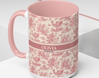 Personalized Toile De Jouy Mug: Custom Name French Art Coffee Mug