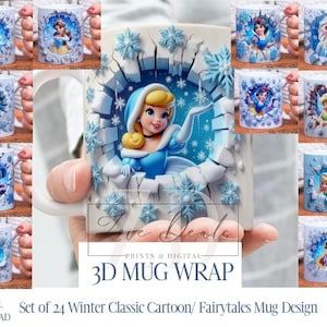 3D-Effekt Winter Klassische Cartoons Märchen Becherverpackung, 11 Unze und 15 Unze Bundle Sublimationsbecherverpackung, sofortiger digitaler Download, PNG-Vorlage
