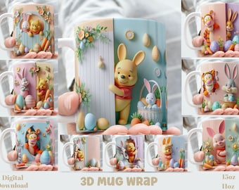 3D Winnie the Pooh Easter Mug Wrap: 11oz & 15oz (Digital Download)