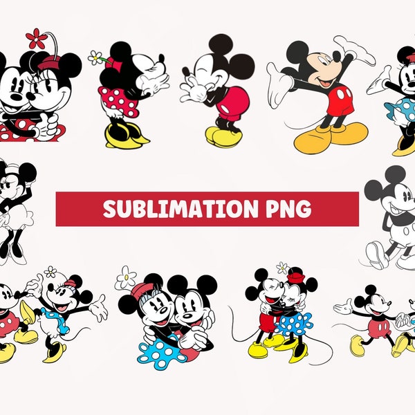 Klassieke Mickey en Minnie sublimatie PNG, klassieke Mickey en vrienden sublimatiebestand, sublimatiebundel clipart, instant digitale download