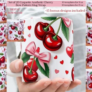 Coquette Cherry Mug Wrap Bundle: Soft Girl Sublimation Design (PNG Digital Download)