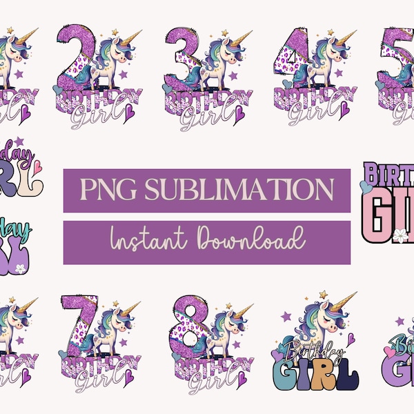 Birthday Girl Unicorn Sublimation PNG, Birthday Girl Bundle Sublimation File, Unicorn Shirt Sublimation Design, Digital Download, PNG