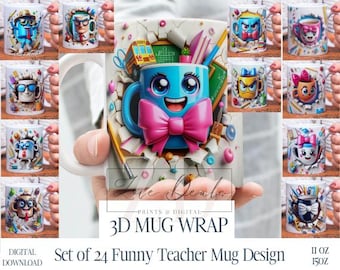 Envoltorio divertido para taza de café de profesor: Diseño de sublimación 3D (descarga digital)
