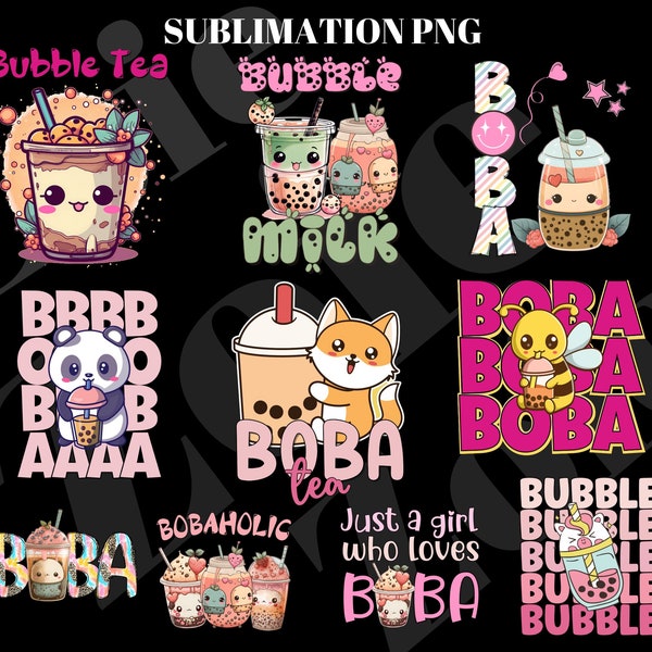 Pink Boba Tea Sublimation PNG, Bubble Tea Bundle Sublimation File, Boba Shirt Sublimation Design, Digital Download, Pearl Milk Tea Design
