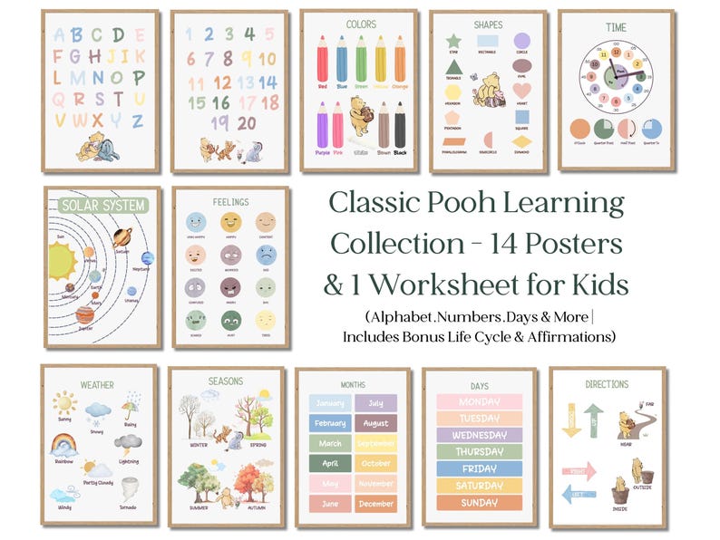 Classic Pooh Learning Posters: Montessori Homeschool Prints (digital ...