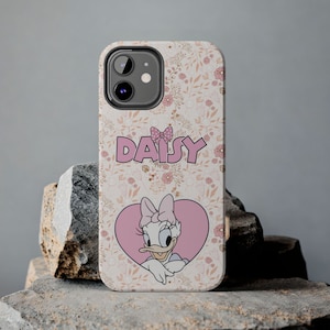 Classic Daisy Duck Phone Case, Vintage Cartoon Character Case, Floral Background Protective Durable Case For iPhone and Samsung