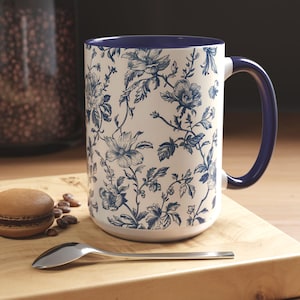 Vintage Toile de Jouy Mug: Blue Floral French Country Decor