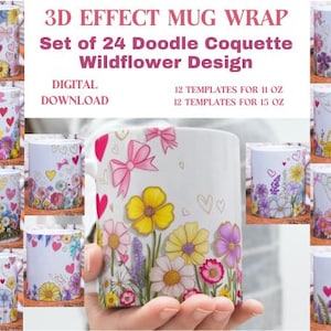 Wildflower Mug Wrap: 3D Doodle Coquette Design (Digital Download)