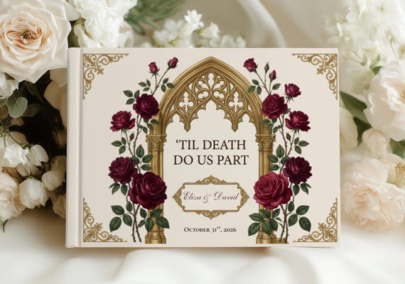 Personalized Victorian Gothic Wedding Guest Book | Dark Romance Wedding Sign In Book, Cathedral Wedding Guestbook, Luxur