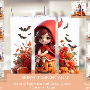 3D Halloween Mini Classic Cartoons Tumbler Wrap, 20oz Skinny Tumbler Bundle Sublimation Wrap, Instant Digital Download, PNG Template