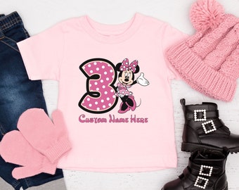 Personalized Birthday Girl Shirt With Custom Name and Age, Personalized Birthday shirt For Toddler Girls, Custom Minnie Mouse Birthday Theme