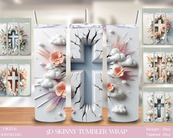 Easter Cross 3D Tumbler Wrap: Religious Floral Design (Digital Download)