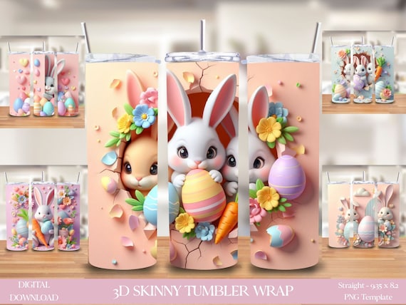3D Easter Bunnies Tumbler Wrap: Skinny Sublimation Design (Digital Download)