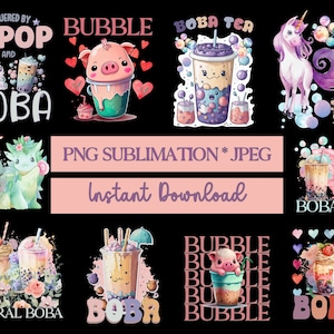 Watercolor Boba Tea Sublimation PNG Bundle (Digital Download)