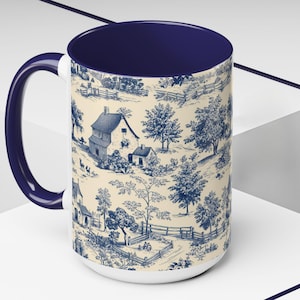 Vintage Toile de Jouy Mug: French Country Kitchen Decor