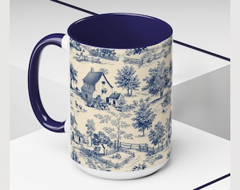 Vintage Toile de Jouy Mug: French Country Kitchen Decor