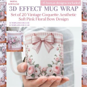 Farmhouse Coquette Mug Wrap: Floral Bow Sublimation Bundle (PNG Digital Download 11oz/15oz Mugs)