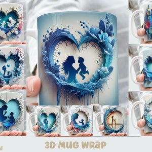3Dウォーターエフェクトの母と子のマグラップ、母の日昇華バンドルマグラップ11オンス/15オンス、インスタントデジタルダウンロード、PNGテンプレート