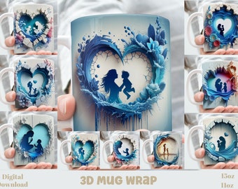 3D Water Effect Mother and Child  Mug Wrap, Mother's Day Sublimation Bundle Mug Wrap 11oz / 15oz, Instant Digital Download, PNG Template
