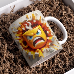 3D Effect Coffee Mug Face Emoji Emotions Mug Wrap, 11 oz & 15 oz Funny Mug Bundle Sublimation Wrap, Instant Digital Download, PNG Template image 2