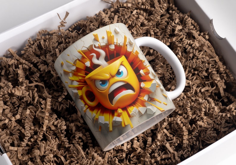 3D Effect Coffee Mug Face Emoji Emotions Mug Wrap, 11 oz & 15 oz Funny Mug Bundle Sublimation Wrap, Instant Digital Download, PNG Template image 2
