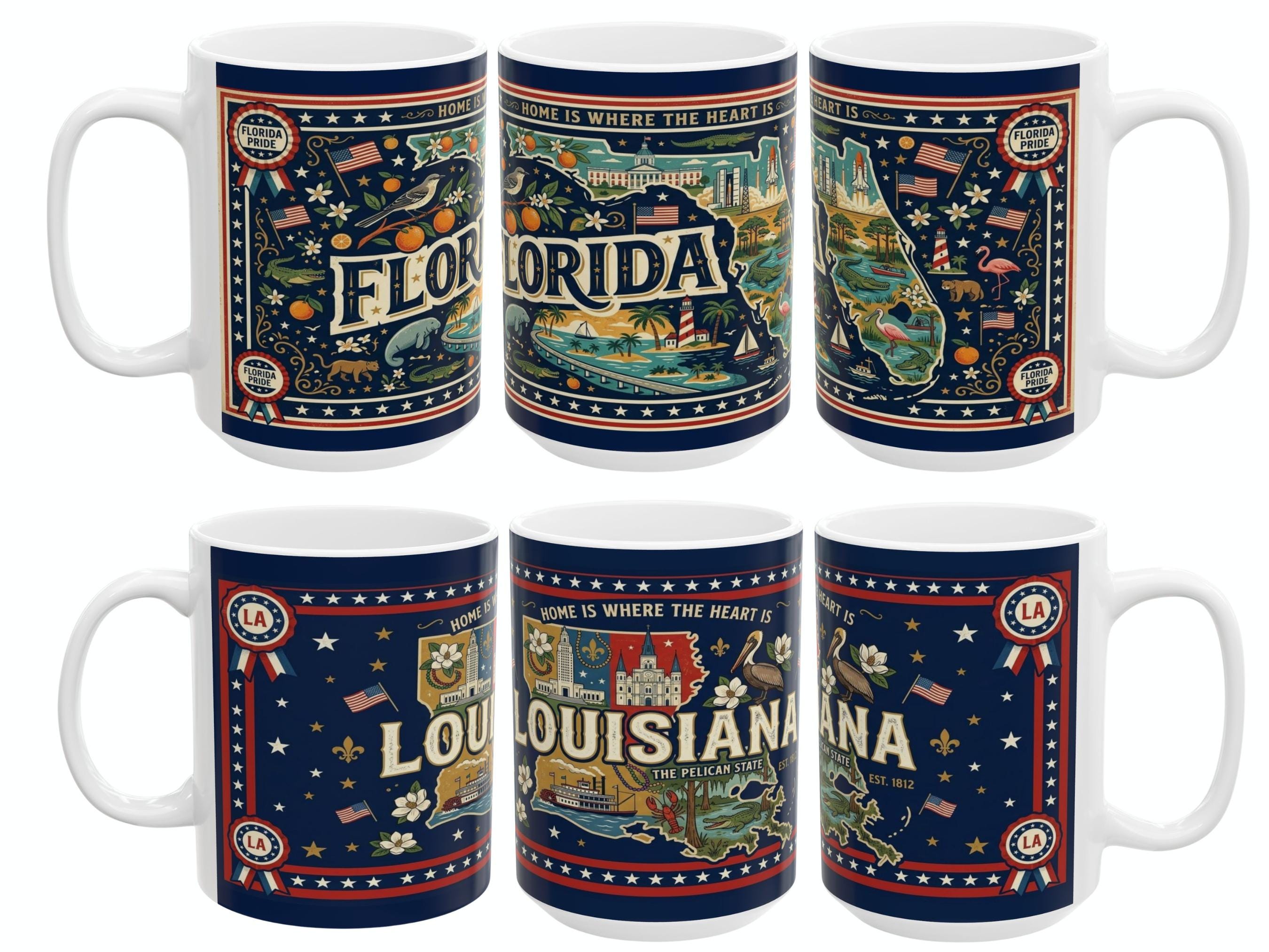 State Mugs US State Map Coffee Mug, Patriotic Ceramic Drinkware, Florida ...