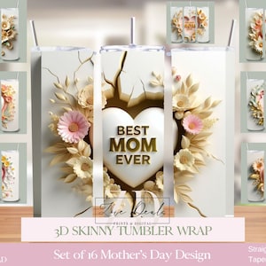 3D Effect Best Mom Ever Tumbler Wrap, Mother's Day 20oz Skinny Sublimation Bundle Tumbler Wrap, Instant Digital Download, PNG Template