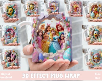 3D Effect Hole In A Wall Easter Classic Cartoons Mug Wrap, 11 oz & 15 oz Mug Bundle Sublimation Wrap, Instant Digital Download, PNG Template