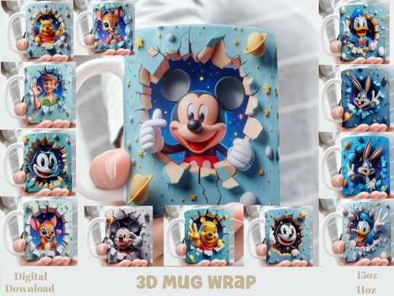 Cartoon Character Mug Wrap: 3D Outer Space Design (Digital Download)