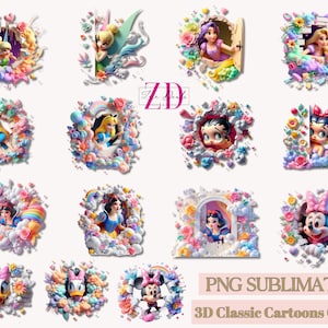 Sublimación PNG de dibujos animados clásicos en 3D, paquete de imágenes prediseñadas de sublimación de dibujos animados, descarga digital instantánea, fondo transparente, archivos PNG