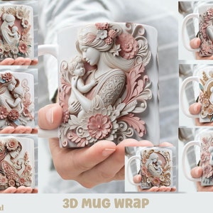 3D Embossed Effect Mother And Child Mug Wrap, Mother's Day Sublimation Bundle Mug Wrap 11oz / 15oz, Instant Digital Download, PNG Template