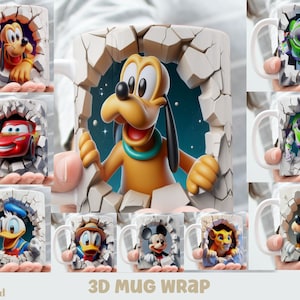 3D Effect Boys Classic Cartoons Character Mug Wrap, 11 oz & 15 oz Mug Bundle Sublimation Wrap, Instant Digital Download, PNG Template