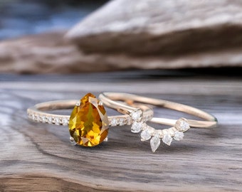 Bague de fiançailles en citrine jaune naturelle, bague en forme de larme délicate, bague de promesse en or, bague de mariée délicate, cadeaux d'anniversaire