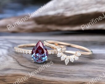 Kleurverandering Alexandrite ring voor vrouwen unieke vintage peervormige Alexandrite verlovingsring 14k rose goud minimalistische juni geboortesteen ring