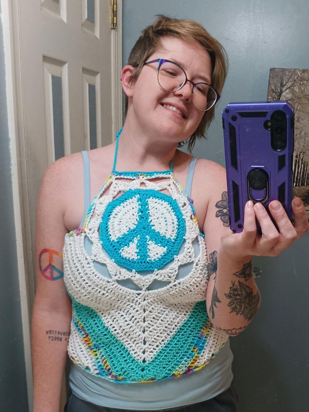 If You Had My Love Floral Appliqué One Shoulder Crochet Top