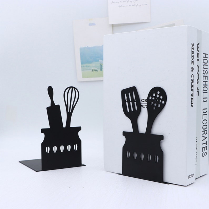 Kitchen Metal Bookend Cookbook Bookend Bookshelf Etsy