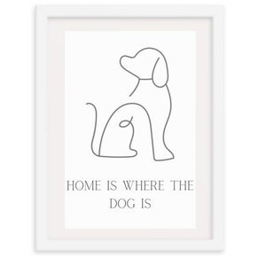 Home is where the dog is wall art with dog line drawing, perfect for a wedding or housewarming gift, neutral, contemporary colours