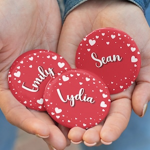 Customizable Heart Pin, Valentines Button Pin, Custom Button Pin for birthday, Valentine pin, name tag, personalized button pins, ButtonPin