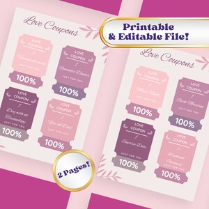 Valentines Day Love Coupon Gifts, Last minute gift, Love Coupon Book Printable Editable Love Coupons Couple Coupons Romantic Gift for him