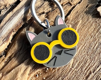 Etiqueta de identificação personalizada para animais de estimação com tema de gato | Lindo pingente de acrílico personalizado para seu pet com informações gravadas no verso