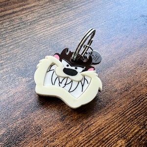 Médaille d'identification personnalisée Diable de Tazmanie pour animal de compagnie | Charm personnalisé fait main pour animal de compagnie | Porte-clés personnage Looney Tunes | Cadeau de dessin animé classique | TAZ FAIM !