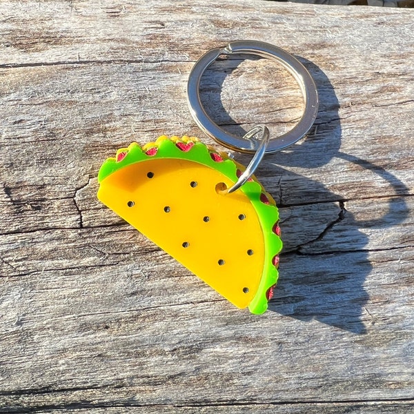 Personalized Taco Pet ID Tag | Custom Handmade Pet Charm | Cute Mexican Food Friendly Tag | Keyring with Info Engraved in the Back