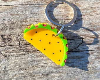 Personalized Taco Pet ID Tag | Custom Handmade Pet Charm | Cute Mexican Food Friendly Tag | Keyring with Info Engraved in the Back