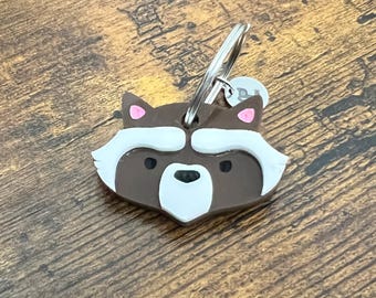 Personalized Rocket Raccoon from Guardians of The Galaxy Pet ID Tag | Cute Custom Handmade Acrylic Pet Charm With Info Engraved In The Back