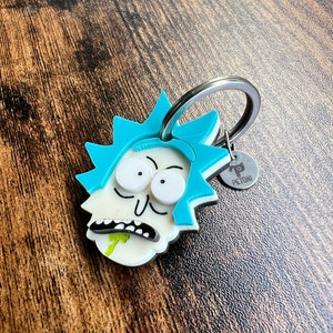Personalized Rick Sanchez Pet ID Tag | Custom Handmade Pet Charm |Rick & Morty Keychain | Cartoon Network Character Keyring | Back Engraved