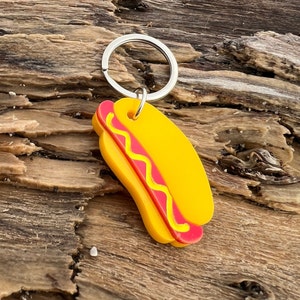 Personalized Hot Dog Pet ID Tag | Custom Handmade Pet Charm | Friendly Tag/Keyring with Info Engraved in the Back | Gift Idea