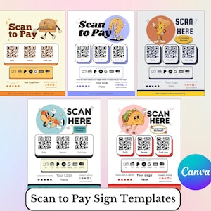 Retro Food Truck Skanna för att betala-skylt | QR-kod Canva-mallar