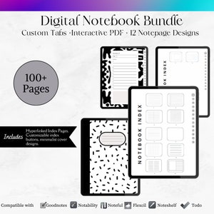 Portrait Digital Notebook with Tabs, Goodnotes Notebook, Student Notebook, Digital Notebooks, Digital Notes Templates, Notability
