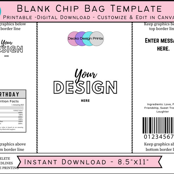 Chip bag template, Chip bag Personalized, Blank chip bag, chip bags, party chip, Party Favor Wrapper, DIY Chip Wrapper, Birthday Chip Bag